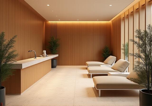 The elegant reception and relaxation lounge at Meridian Spa