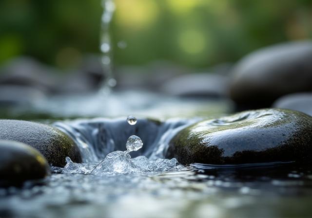 Close up of flowing water in a stone spa bath