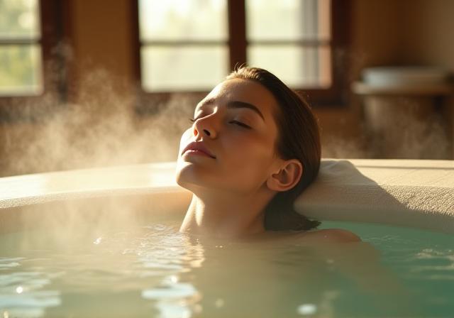 An athlete relaxing in a warm hydrotherapy pool