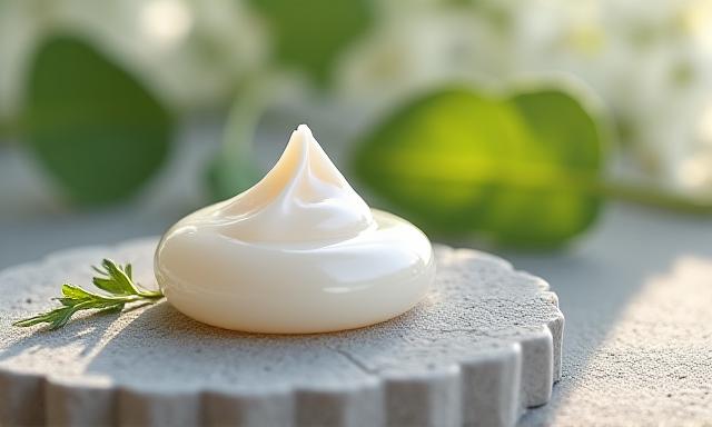 Rich facial cream and serum texture with an organic feel