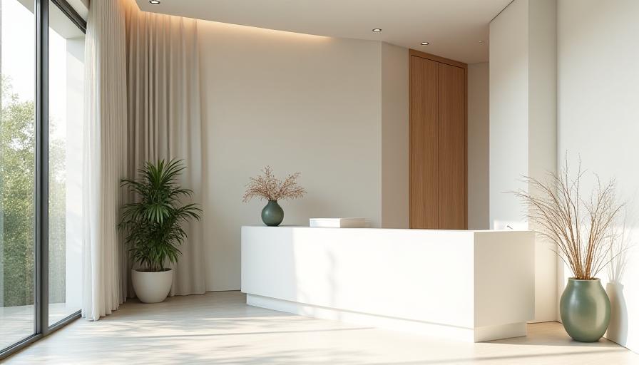 Elegant spa reception desk with organic decorative elements