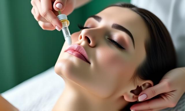 Soft hands applying serum to a face