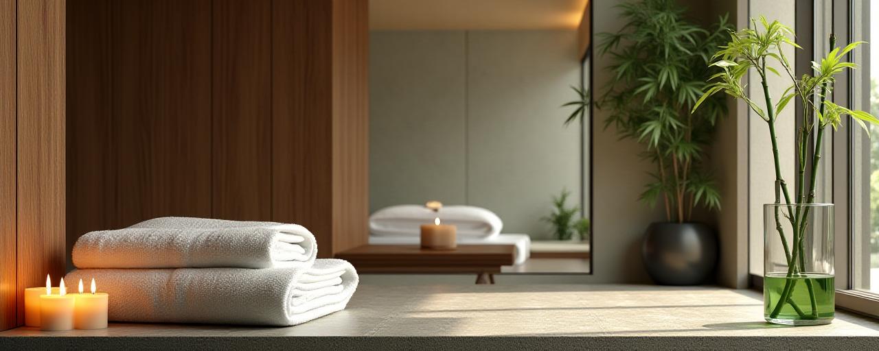 Zen spa environment with candles and bamboo